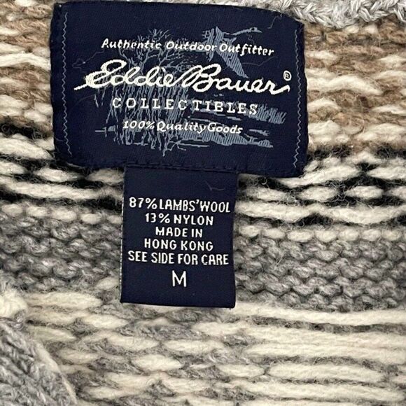 Vintage 90s Womens Eddie Bauer Fair Isle Nordic Lambswool Hippy Cardigan Sz M - Picture 8 of 8